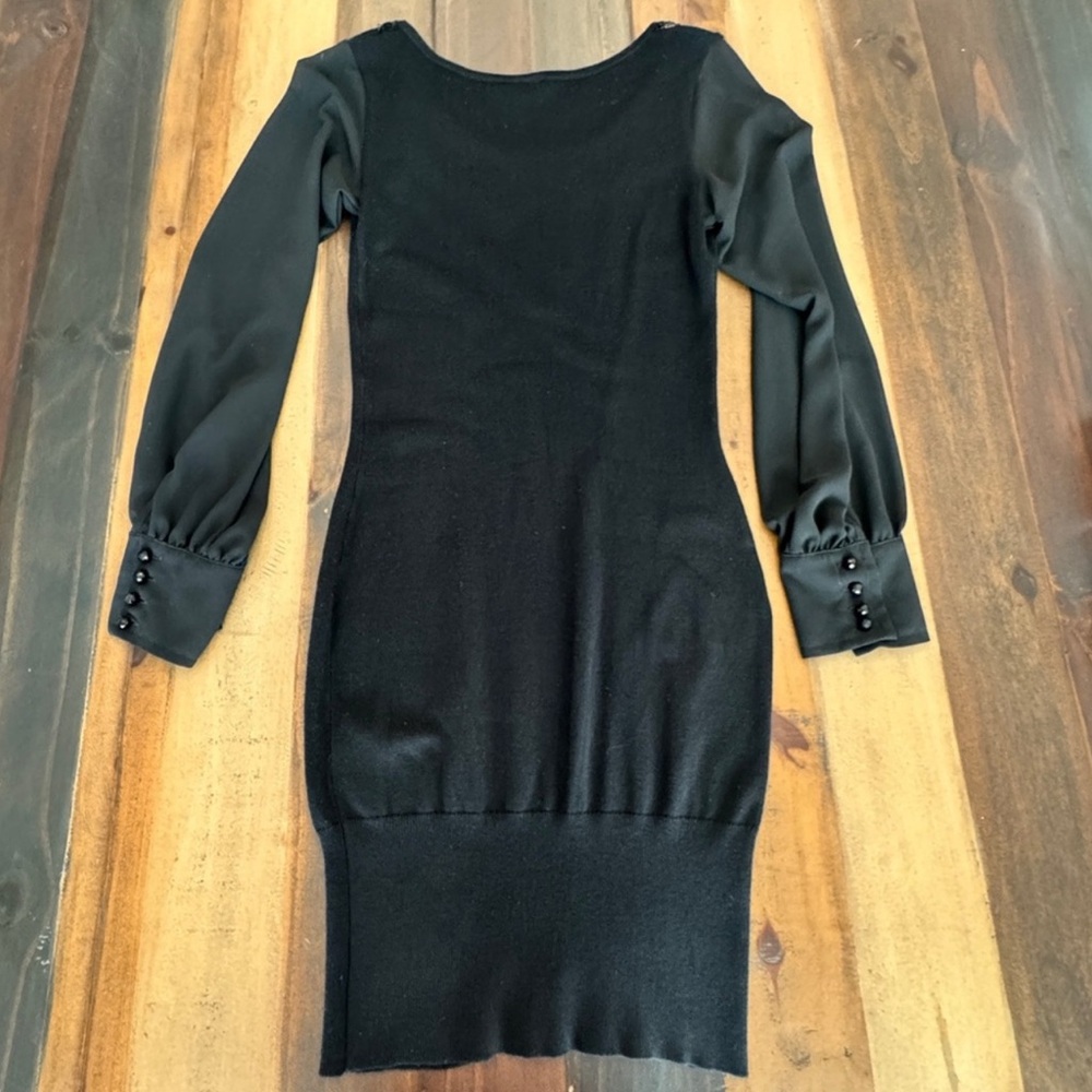 XOXO Black Long Sleeve Dress with Embellished Neckline - Picture 4 of 7